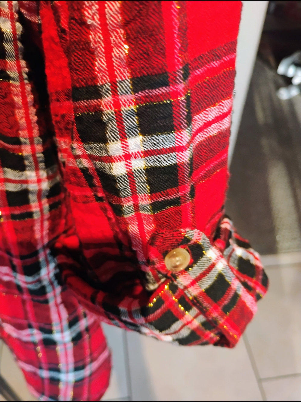 intro. Size 3X Red & Black Plaid Button-Up Shirt With Roll Tab Sleeves. NWT - Picture 5 of 11